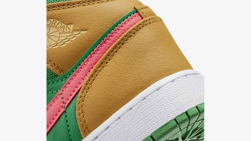Air Jordan 1 Mid GS SE Wheat Watermelon Closeup