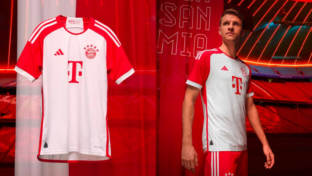 Image via Bayern Munich / adidas Bayern Munich's 2023/24 Home Jersey Flaunts a White and Red Pairing