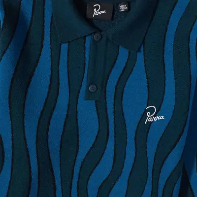 By Parra Aqua Weed Waves Knitted Polo Multi Front Closeup