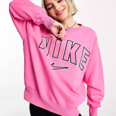 nike life varsity oversized sweatshirt pink front w380 h380