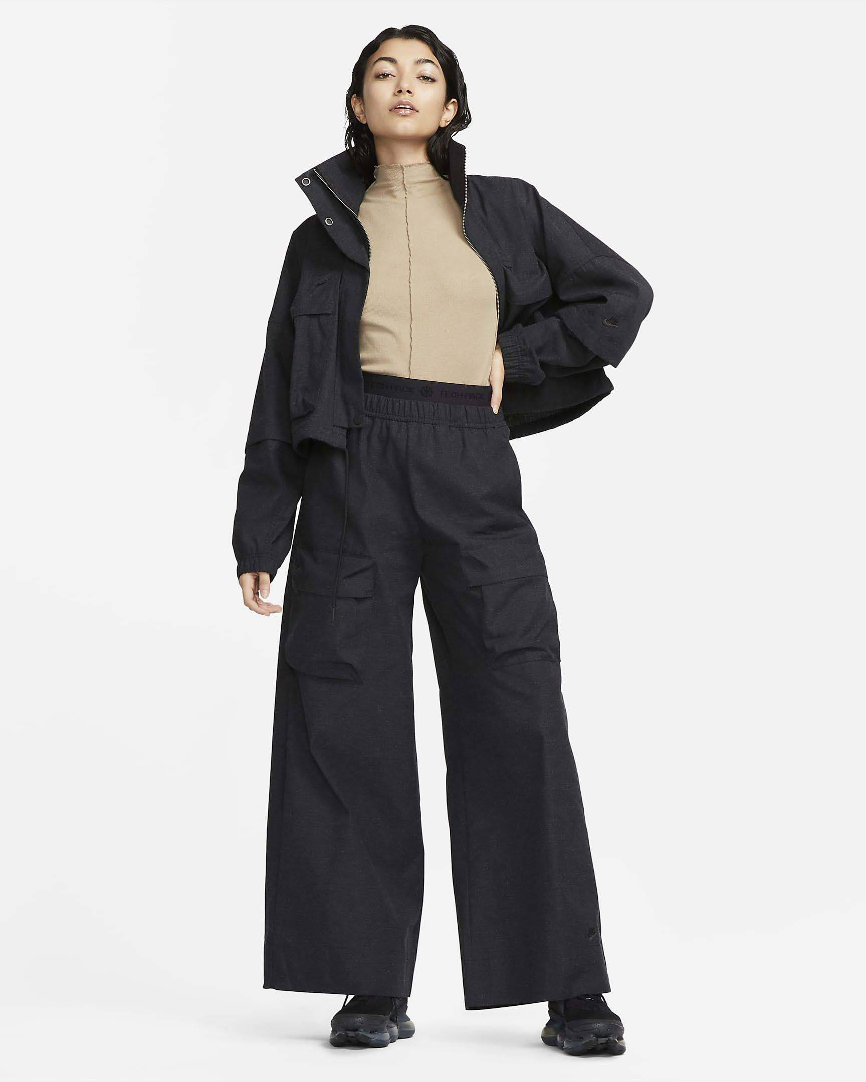Nike Sportswear Tech Pack High-Waisted Wide-Leg Ripstop Trousers Black Heather Full