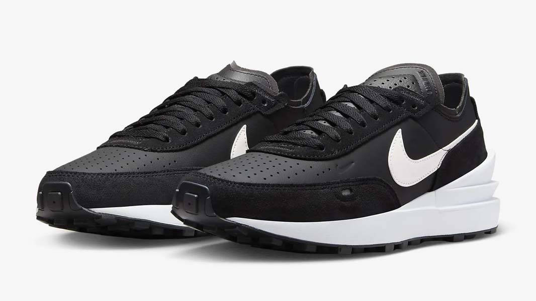 Nike Waffle One Leather Black White Front