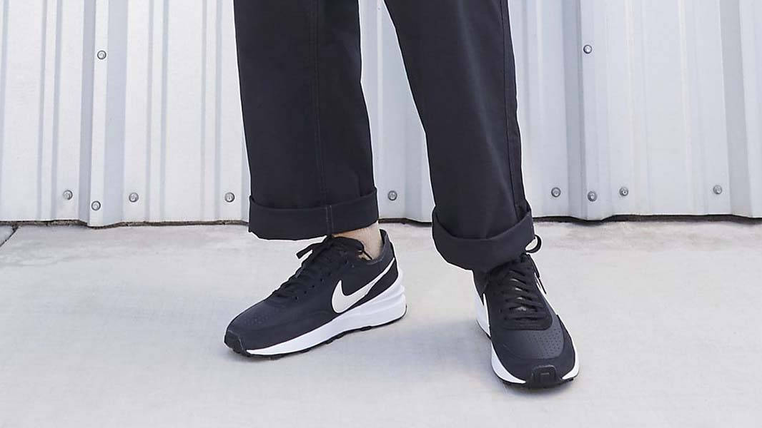 nike waffle one on feet black