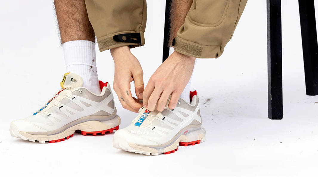 Salomon XT-4 OG White Fiery Red L47133100 on feet