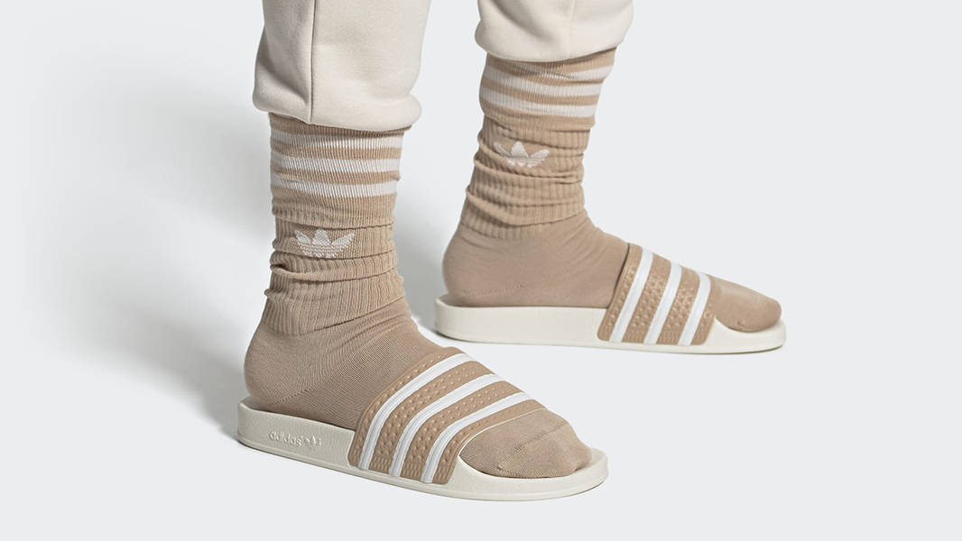 adidas Adilette Slides Magic Beige GY2102 on feet
