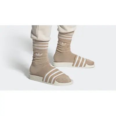 adidas Adilette Slides Magic Beige GY2102 on feet
