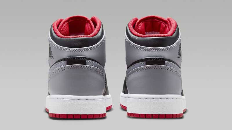 Air Jordan 1 Mid GS Black Grey Red Back