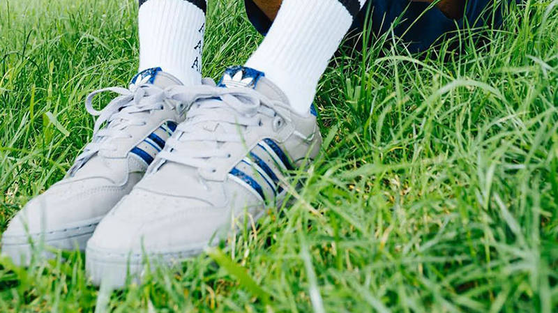 atmos x adidas Rivalry Low Snakeskin Grey Navy on feet