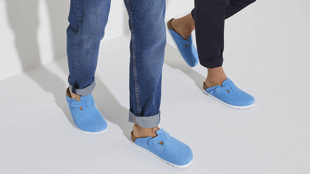 Birkenstock Boston Suede Sky Blue 1025034 on feet 2