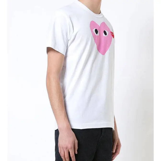 Comme des Garçons PLAY Large Pink Heart T-Shirt 4 Pink Side View