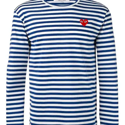 Comme des Garçons PLAY Red Heart Striped Long Sleeve T-Shirt 2 Navy Feature