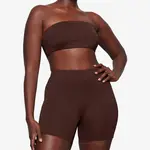 SKIMS Mid-rise Recycled Stretch-nylon Swim Shorts Cocoa Front