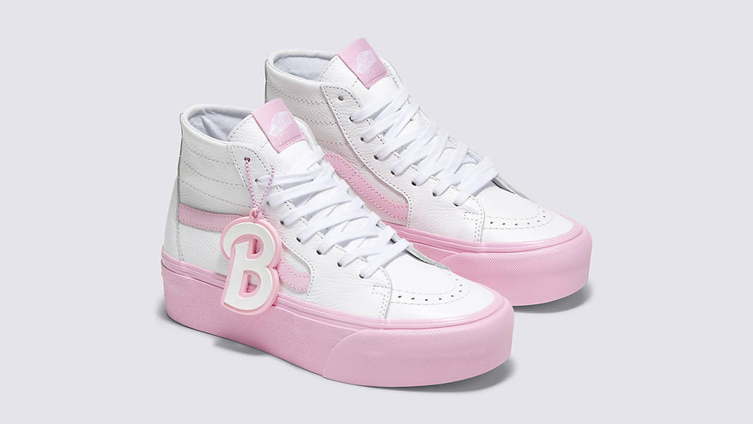 Pink and white shop high top vans