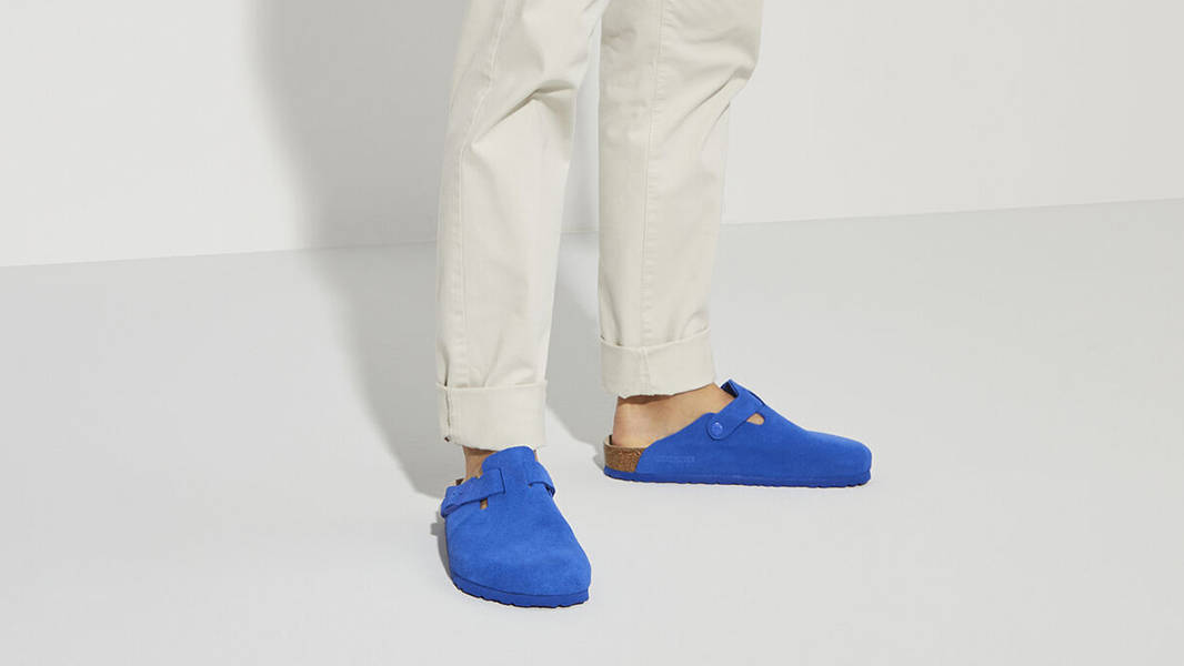 Birkenstock Boston Suede Ultra Blue 1022564 on feet
