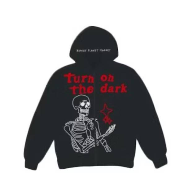 Broken Planet Market Dark Hours Zip Up Hoodie Black Feature