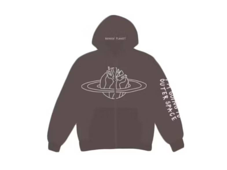 Broken Planet Market Outer Space Zip Up Hoodie Brown Feature