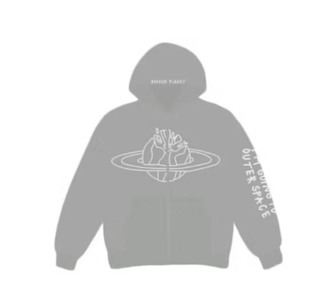 Broken Planet Market Outer Space Zip Up Hoodie Grey Feature