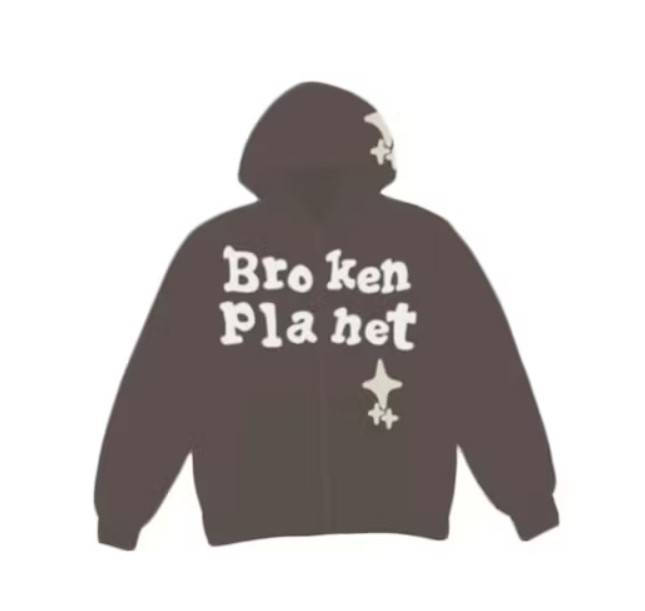 Broken Planet Market Star Zip Up Hoodie Brown Feature