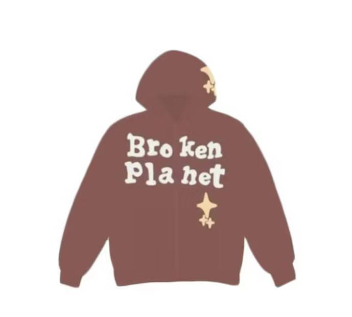 Broken Planet Market Star Zip Up Hoodie Clay Feature