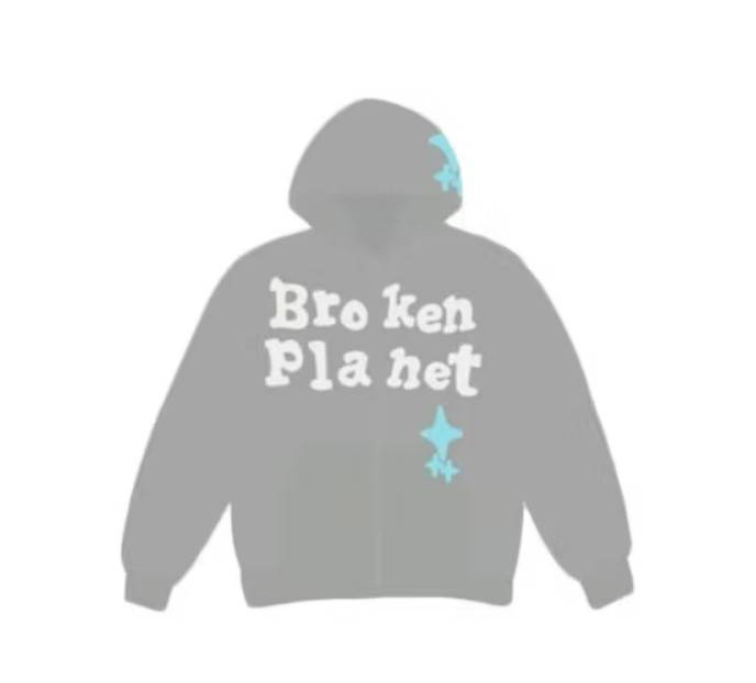 Broken Planet Market Star Zip Up Hoodie Grey Feature