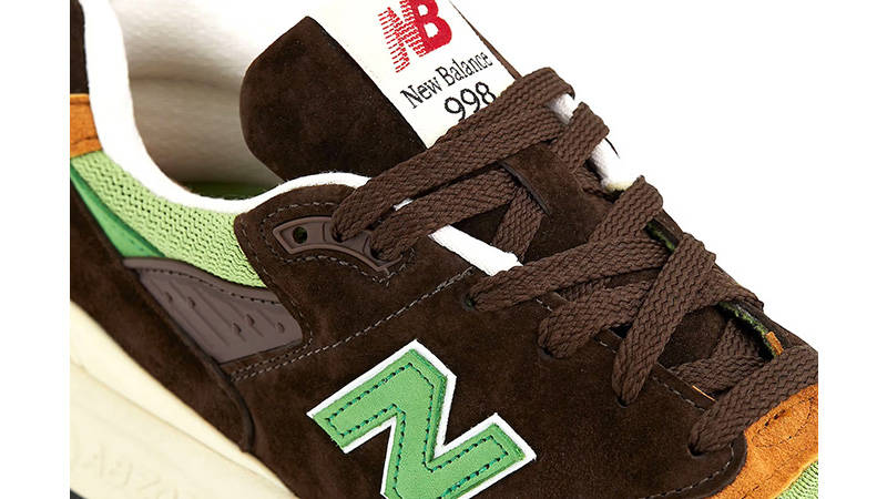 New Balance 998 Made in USA Brown Green closeup