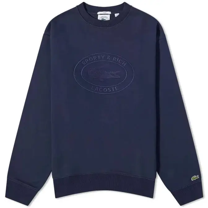 Sporty _ Rich x Lacoste Oval Logo Embroidered Crew Sweat Marine Feature