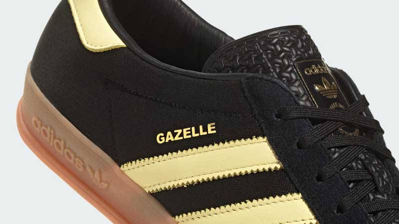 adidas Gazelle Indoor Black Yellow Gum Closeup