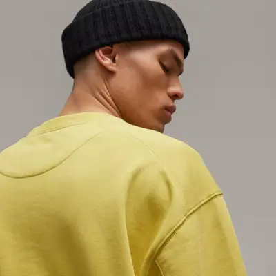 adidas Y-3 Organic Cotton Terry Crew Sweatshirt Blanch Yellow Backside Closeup