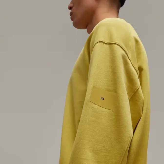 adidas Y-3 Organic Cotton Terry Crew Sweatshirt Blanch Yellow Sleeve
