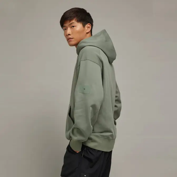 adidas Y-3 Organic Cotton Terry Hoodie Stone Green Side View