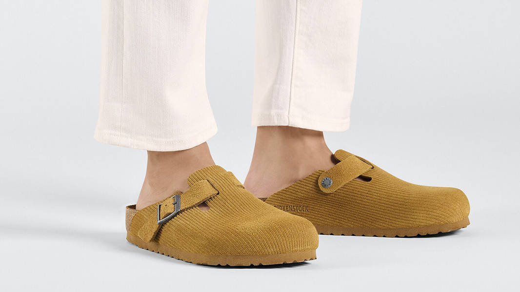 Birkenstock Boston Corduroy Cork Brown 1025647 on feet