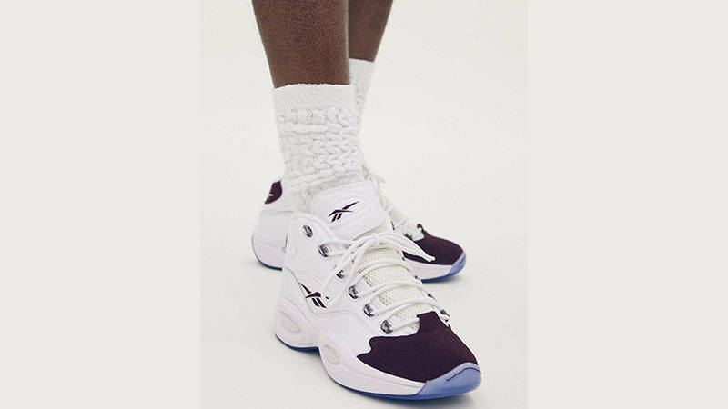 Packer x Reebok Question Mid Burgundy on foot