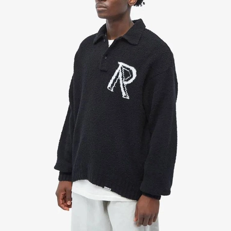 Represent Initial Boucle Polo Jet Black Front