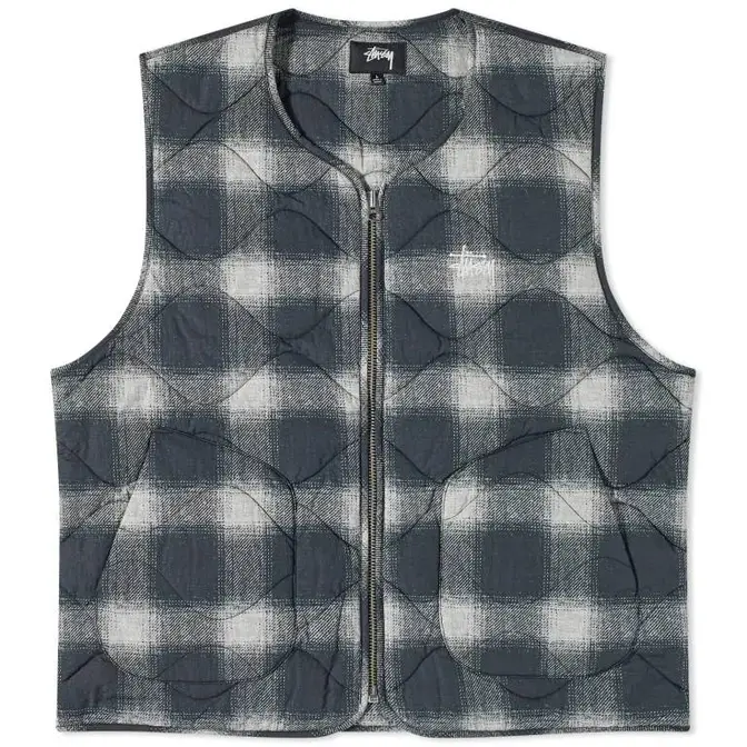 Stussy Plaid Nylon Liner Vest Black