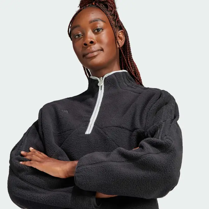 adidas Tiro Half-Zip Fleece Sweatshirt Black Front Closeup