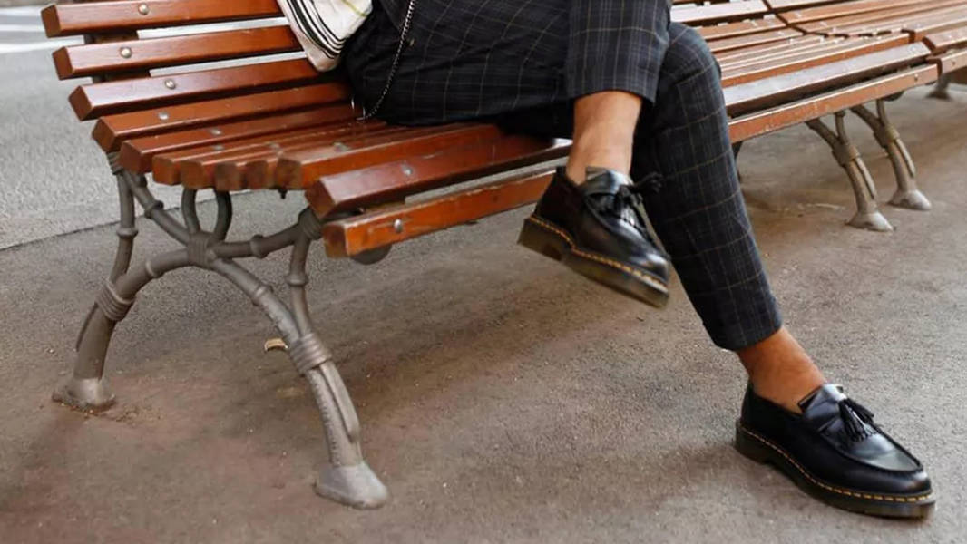 Dr. Martens Adrian Tassel Smooth Loafers Black 22209001 on feet