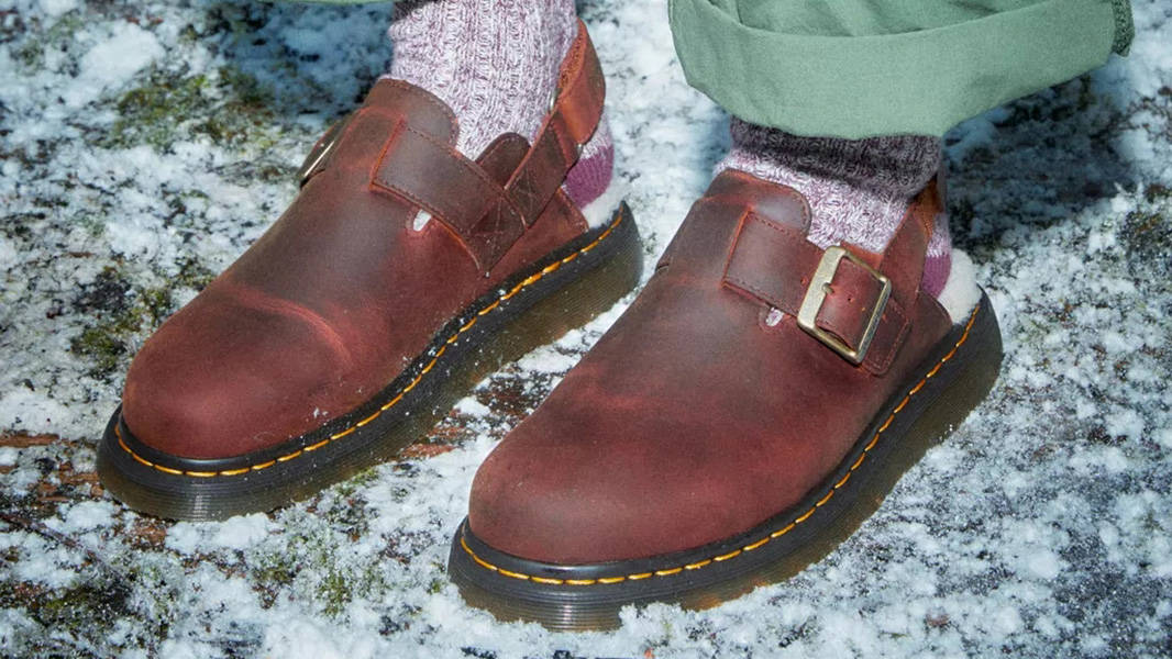 Dr. Martens Jorge 2 Fur Lined Mules Warm Tan 31060362 on feet