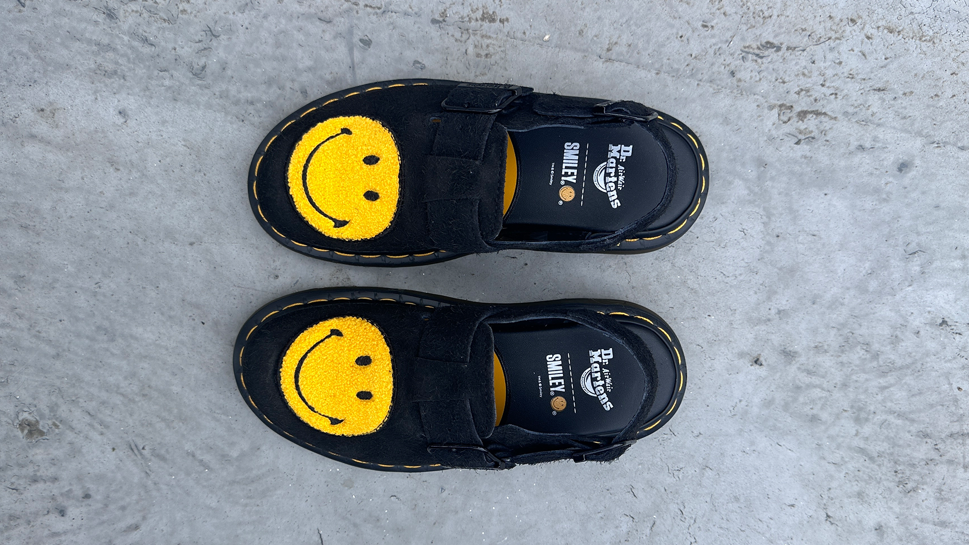 Smiley x Dr. Martens Jorge Suede Mules Black Yellow