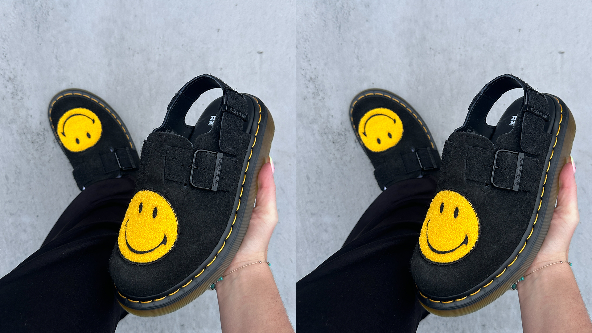 Smiley x Dr. Martens Jorge Suede Mules Black Yellow
