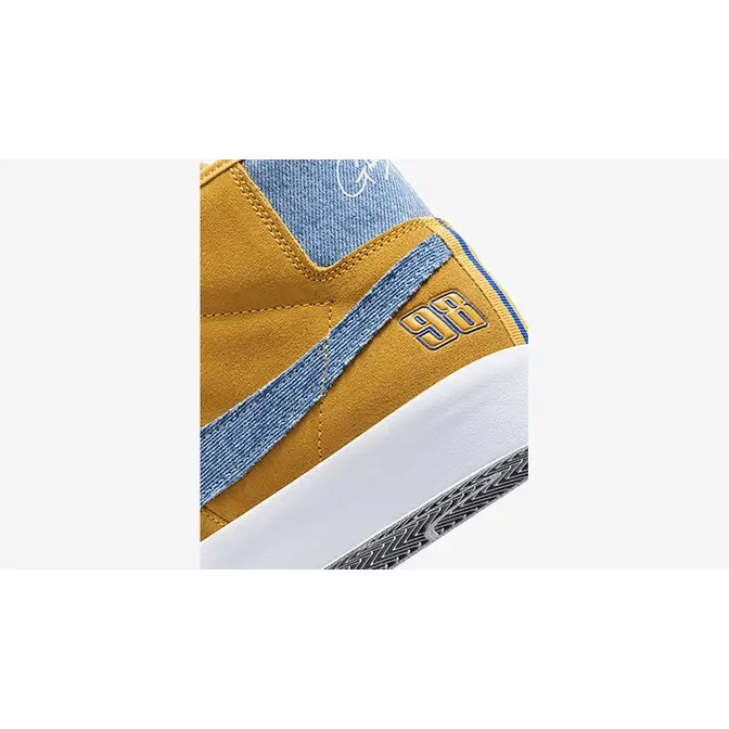 Grant Taylor x DH3857 Nike SB Blazer High Yellow heel