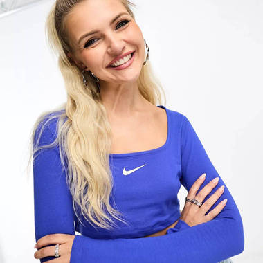 nike dance long sleeve crop top game royal blue feature w380 h380