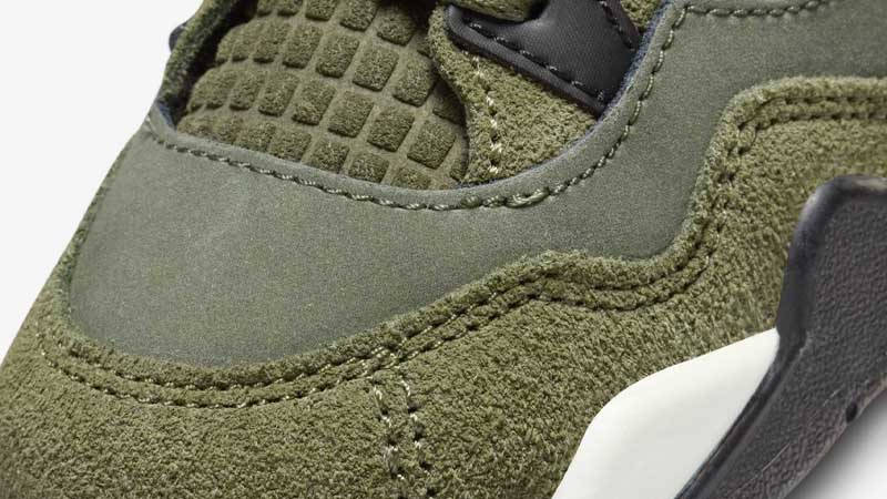 Air Jordan 4 Toddler Craft Olive Front Closeup