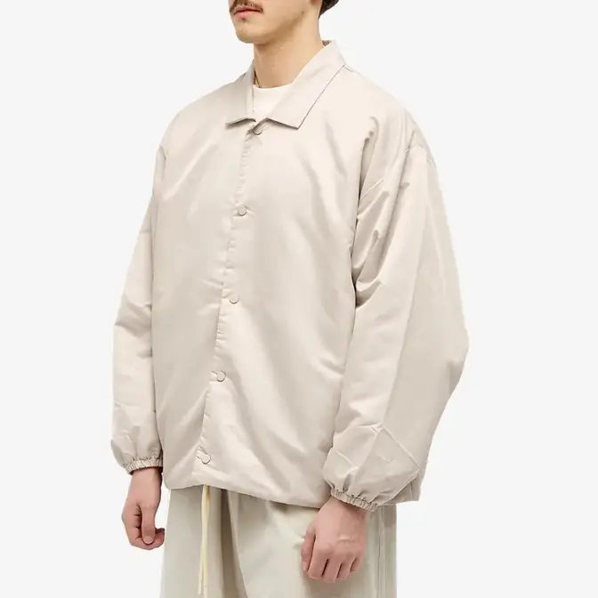 Fear of God Essentials Back Logo Coaches Jacket Silver Cloud Front