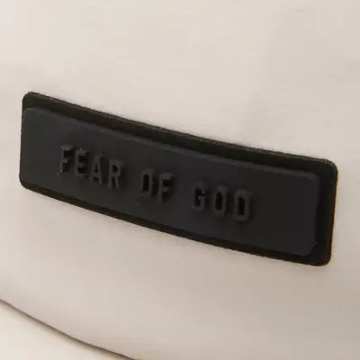 Fear of God Essentials Baseball Hat Silver Cloud branding