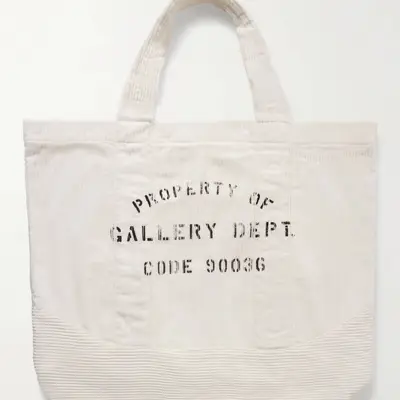 Gallery Dept. Logo-Print Cotton-Corduroy Tote Bag White Backside