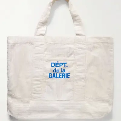 Gallery Dept. Logo-Print Cotton-Corduroy Tote Bag White Feature