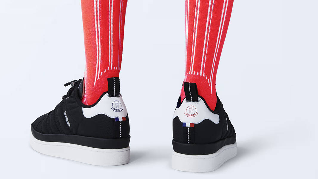 Moncler x adidas Campus Black White IG7868 on feet