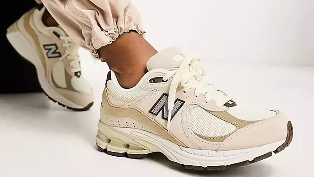 New Balance 2002R Tan Silver on feet