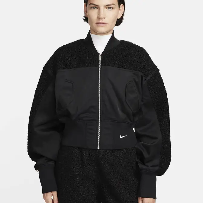 Nike Sportswear Collection High-Pile Fleece Bomber Jacket Black Feature