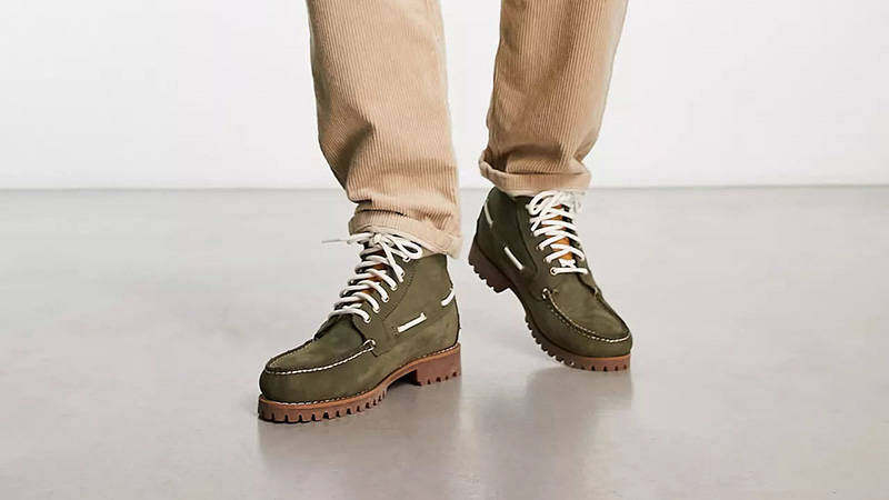 Timberland Authentic 7 Boots Dark Green on foot